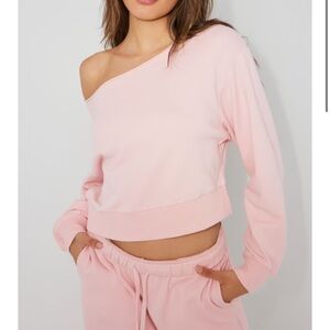 Garage Soft Pink Off-Shoulder Cropped Sweater